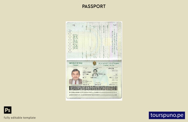 Plantilla de pasaporte iraquí lista para imprimir